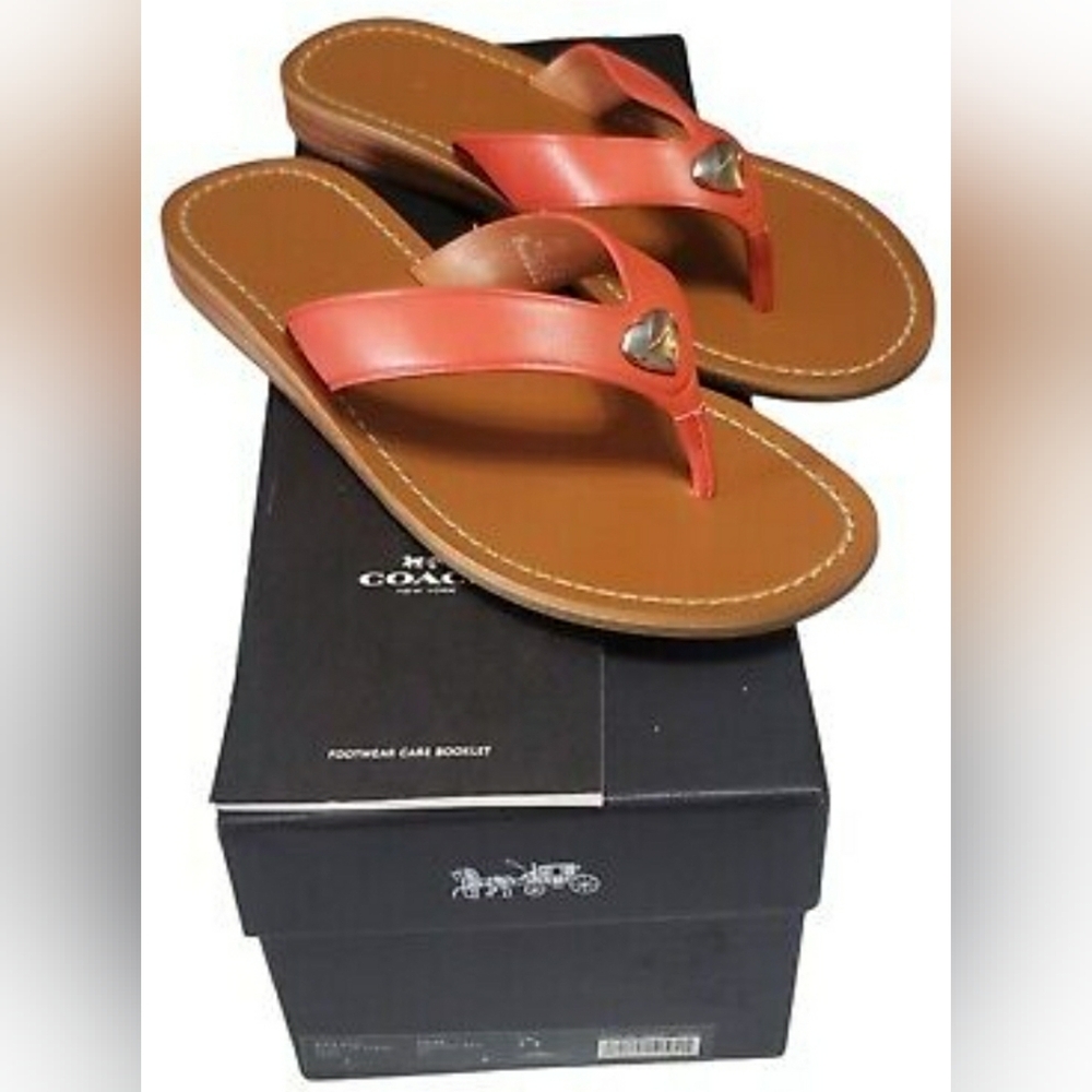 Coach FG2097 Designer Red Ellis Women's Thong Flip Flops Sandals Size 9